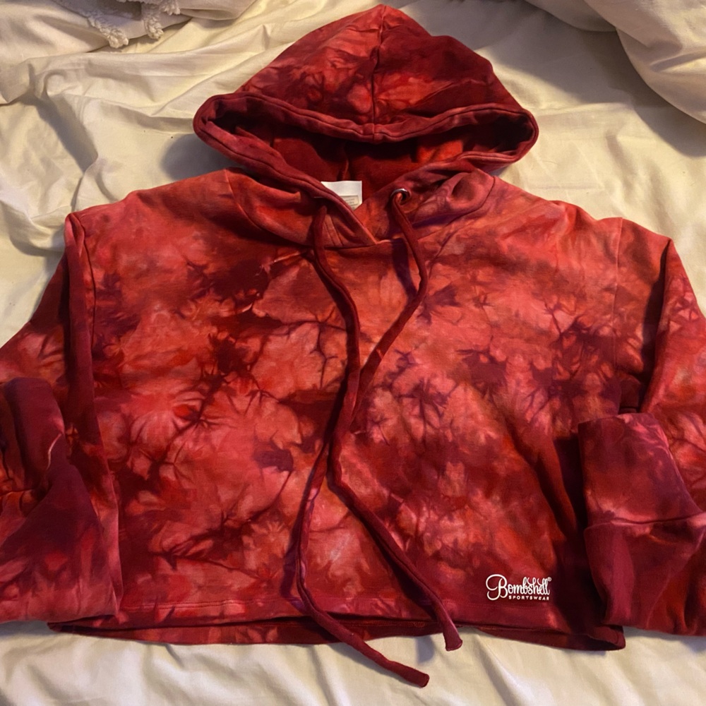 Bombshell Sportswear Red Tie-Dye Crop Hoodie - Picture 2 of 4